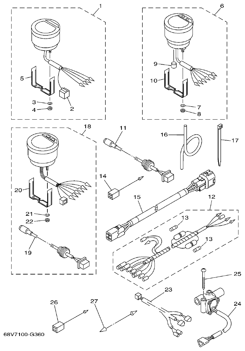 Yamaha F200BET, FL200BET METER parts diagram